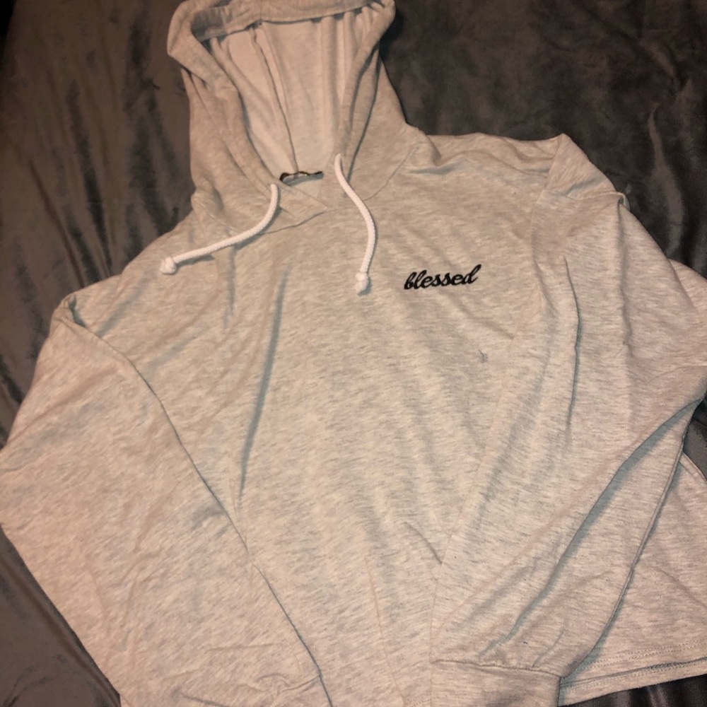 Grey mid length hooded crop top